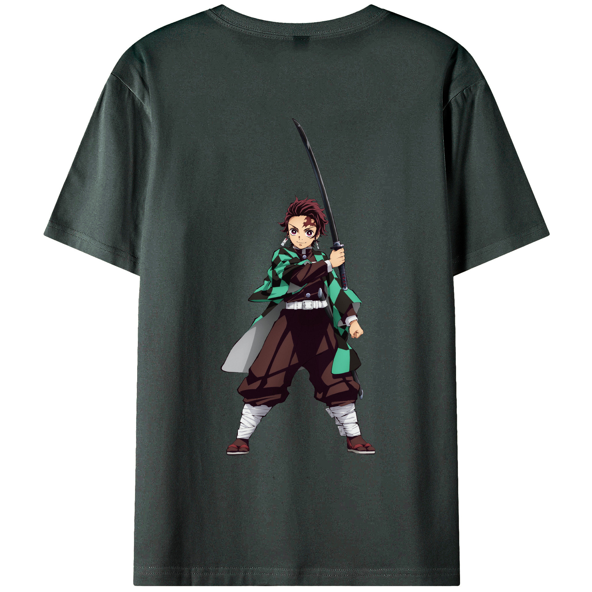 （画像用） 鬼滅の刃 竈門 炭治郎／かまど たんじろう Kamado Tanjirou 綿100％ メンズ半袖Tシャツ（バックプリント） 通気性